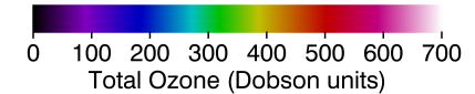 Paleta que relaciona los colores del mapa con los valores de ozono