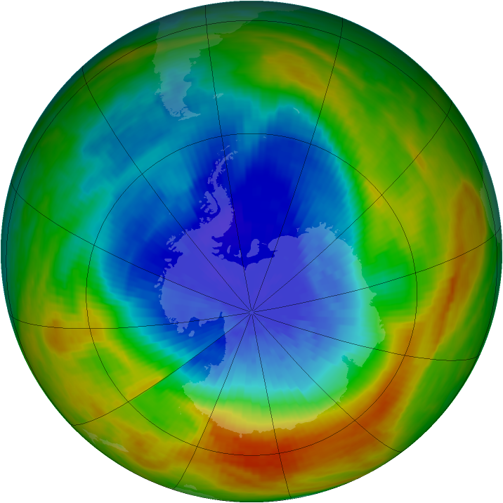 Ozone Hole Watch: Southern ozone map for 06 October 1984