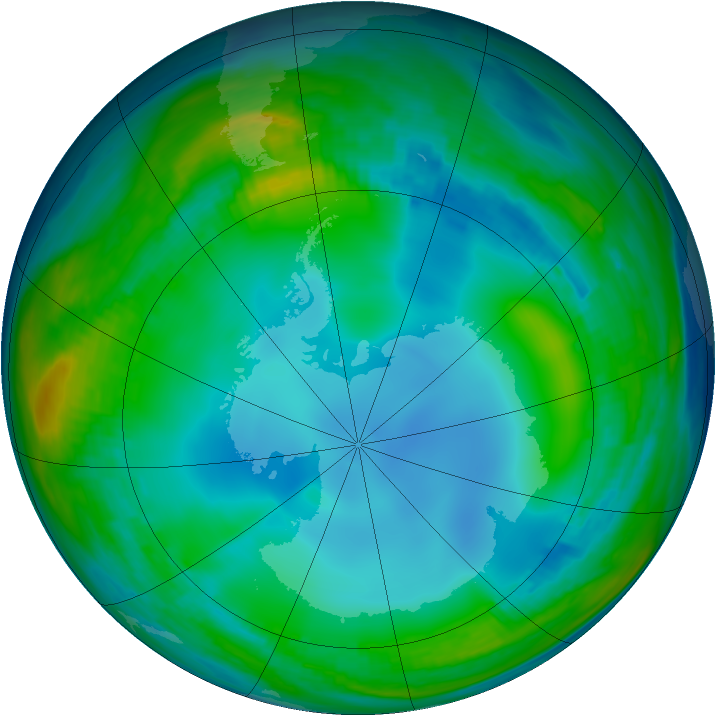 Ozone Hole Watch: Southern ozone map for 03 July 1985