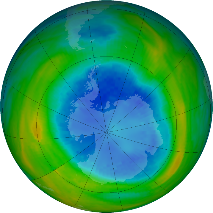 Ozone Hole Watch: Southern ozone map for 02 September 1985