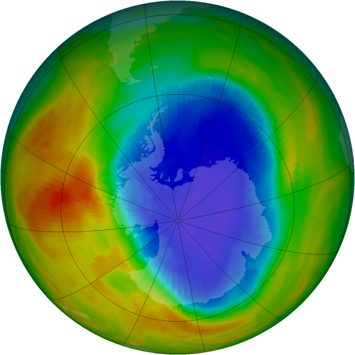 Ozone Hole Watch: Southern ozone map for 07 October 1986