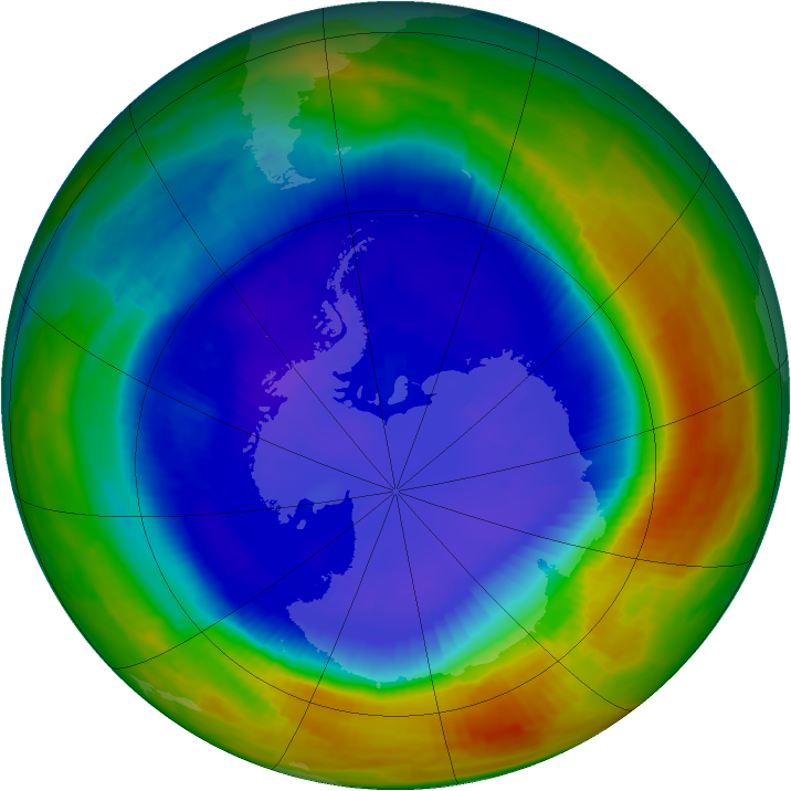 Ozone Hole Watch: Southern ozone map for 08 September 1996