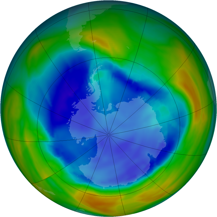 Ozone Hole Watch: Southern ozone map for 18 August 2005