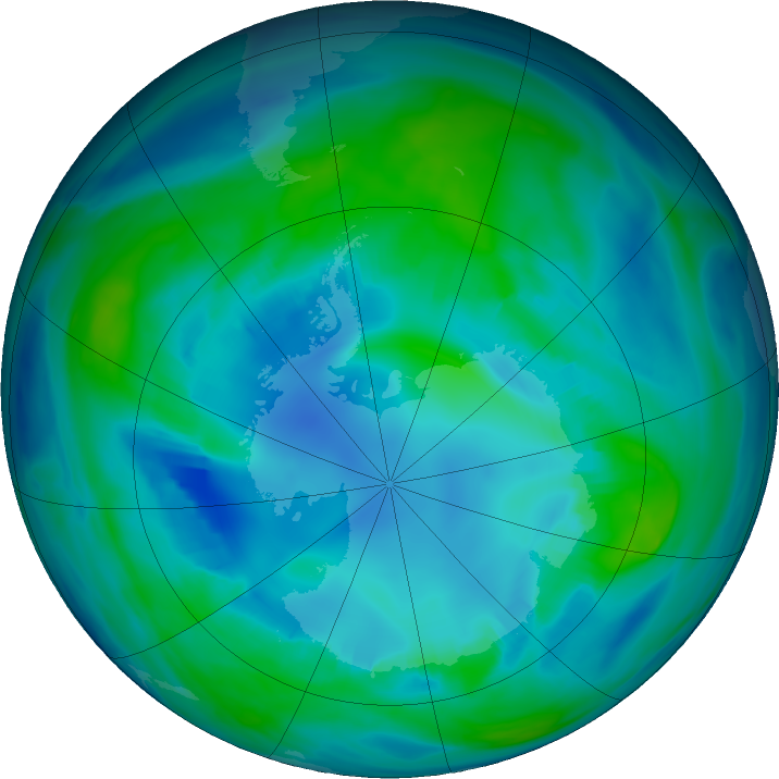 Ozone Hole Watch: Southern ozone map for 29 April 2017