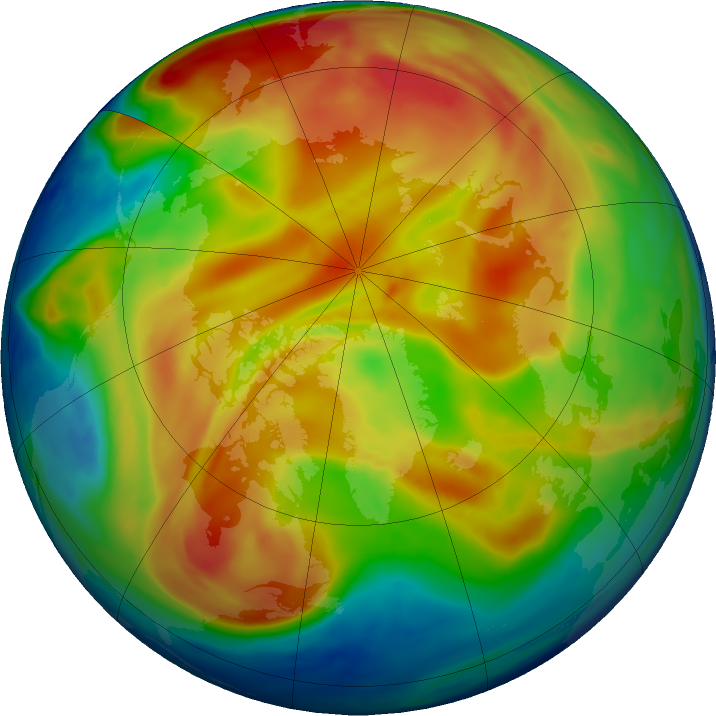 Arctic Ozone Watch: Northern ozone map for 31 January 2019