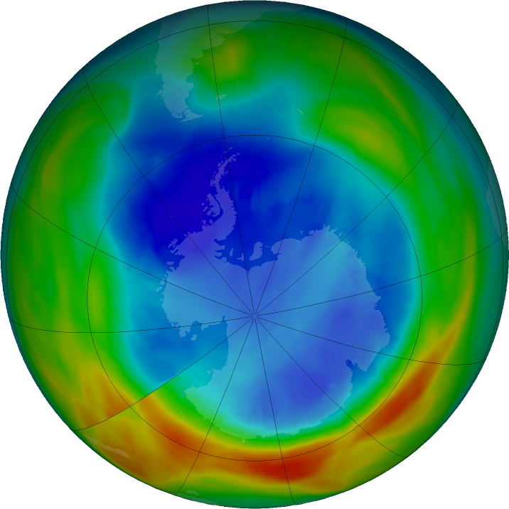 Ozone Hole Watch: Southern ozone map for 22 August 2019