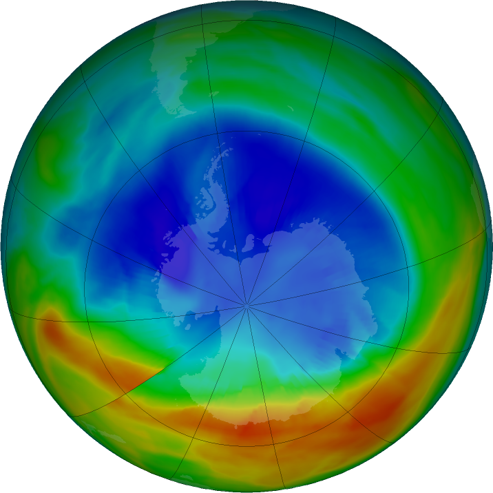 Ozone Hole Watch: Southern ozone map for 31 August 2019