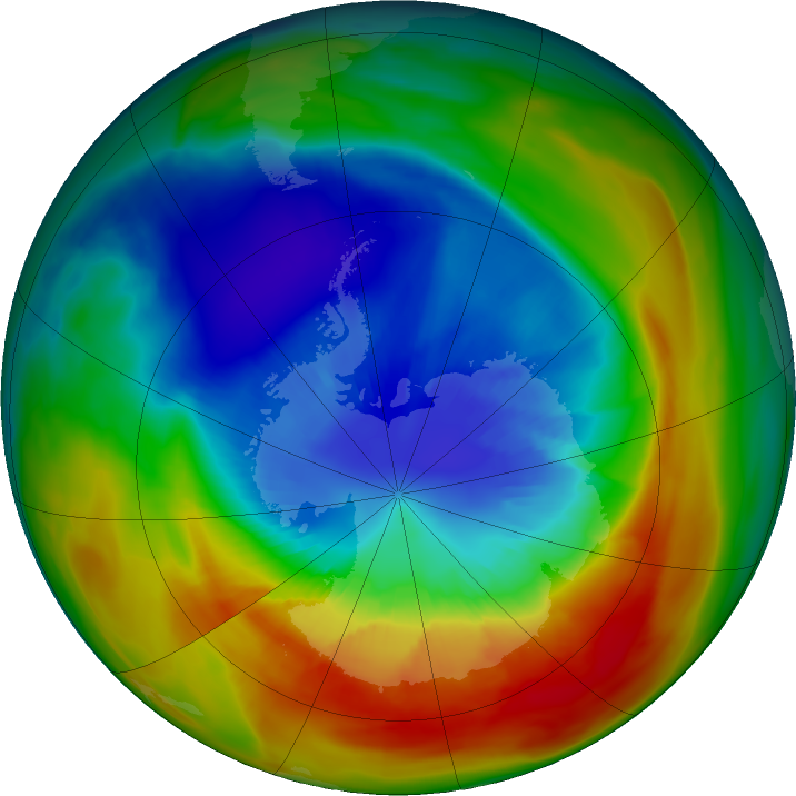 Ozone Hole Watch: Southern ozone map for 09 September 2019