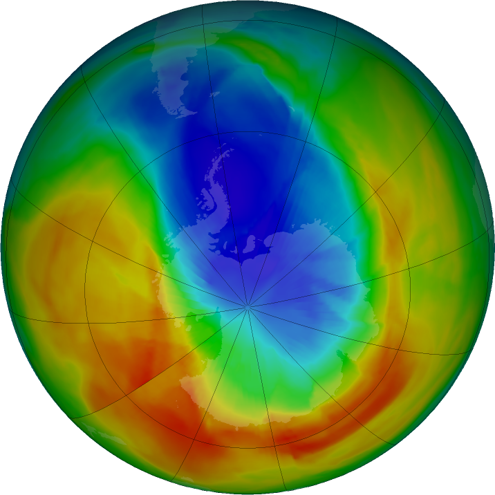 Ozone Hole Watch: Southern ozone map for 16 September 2019