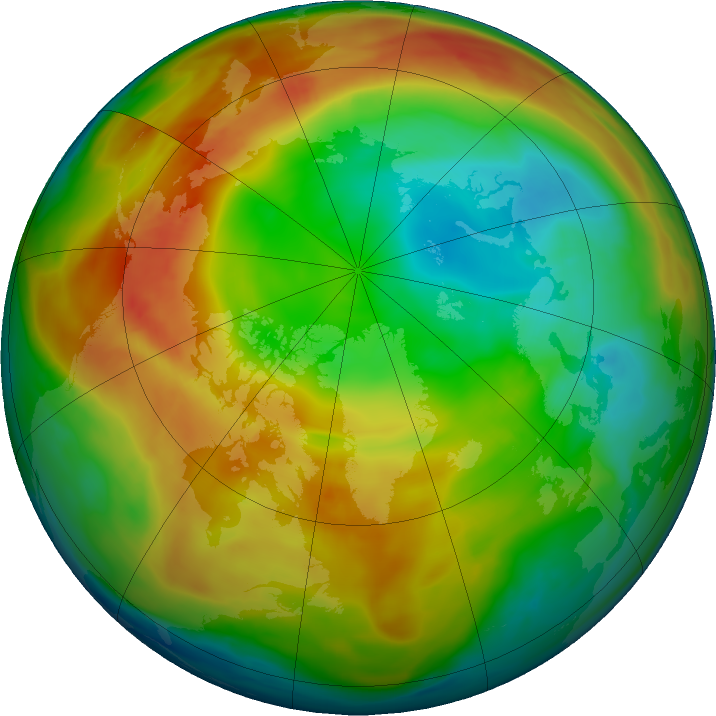 Arctic Ozone Watch: Northern ozone map for 01 February 2020