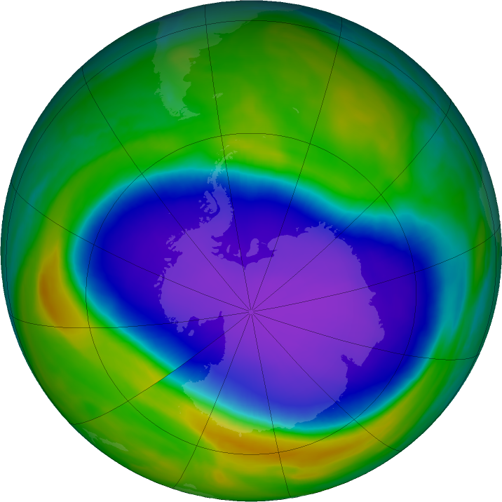 Ozone Hole Watch: Southern ozone map for 10 October 2020