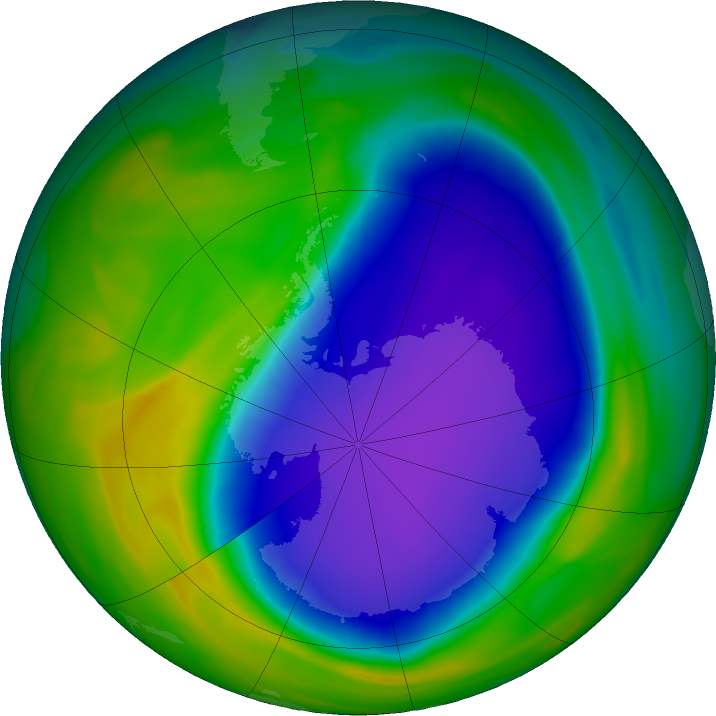 Ozone Hole Watch: Southern ozone map for 22 October 2020