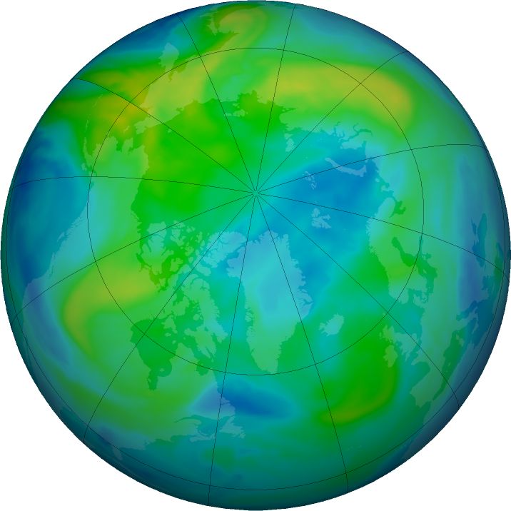 Arctic Ozone Watch: Northern ozone map for 24 October 2020