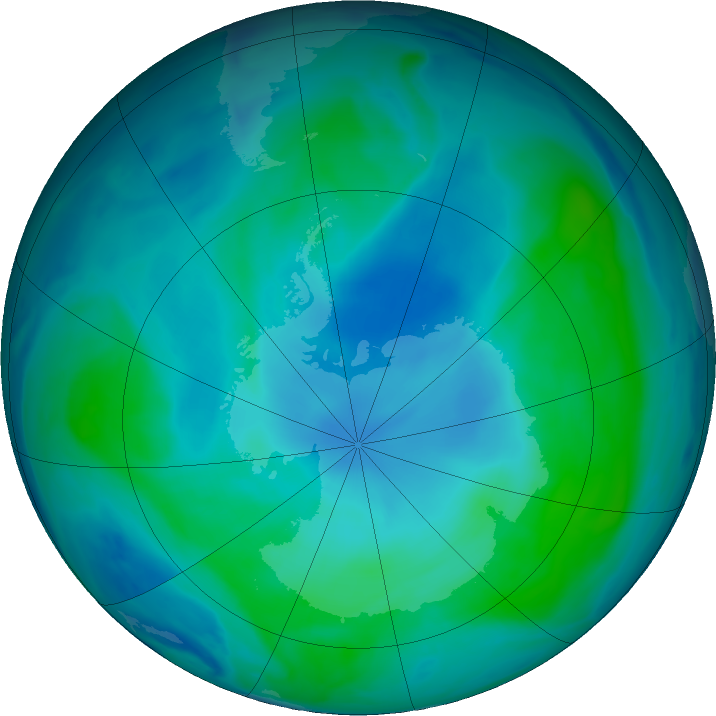 Antarctic ozone map for 01 February 2022