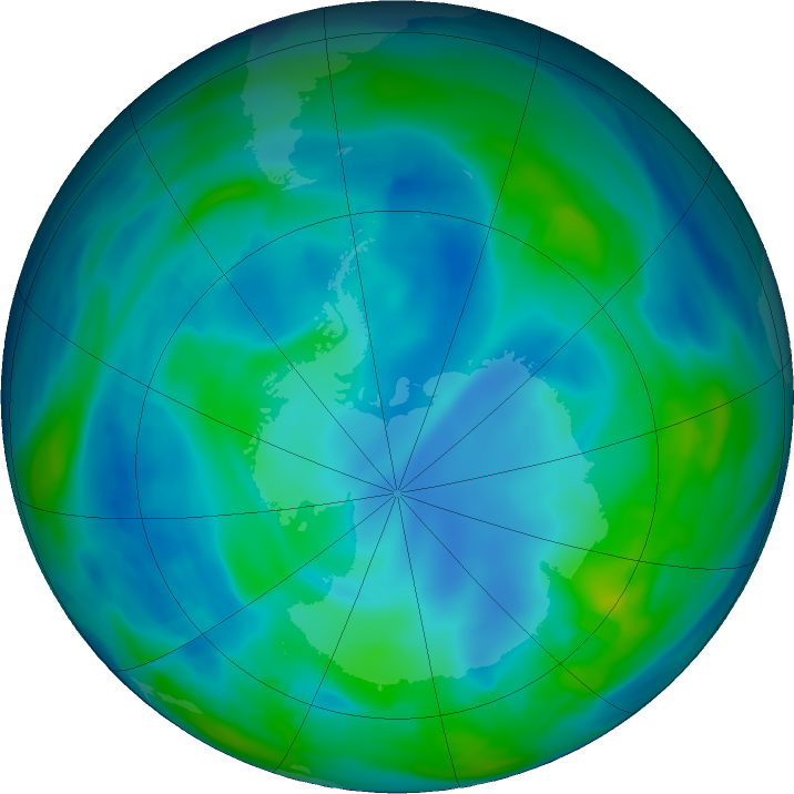 Ozone Hole Watch: Southern ozone map for 01 June 2022