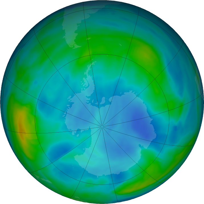 Ozone Hole Watch: Southern ozone map for 21 June 2022