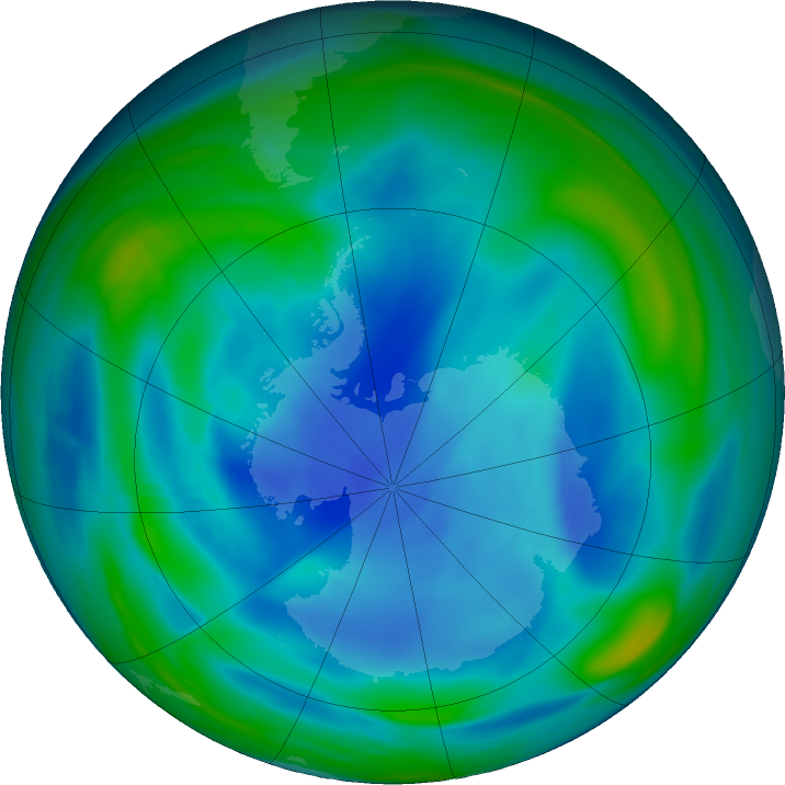 Ozone Hole Watch: Southern ozone map for 10 August 2022