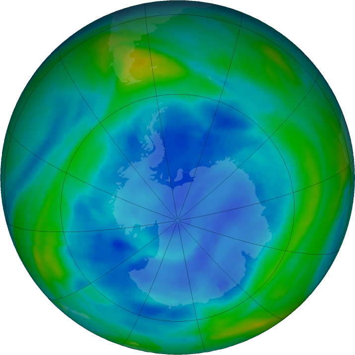 Ozone Hole Watch: Southern ozone map for 14 August 2022