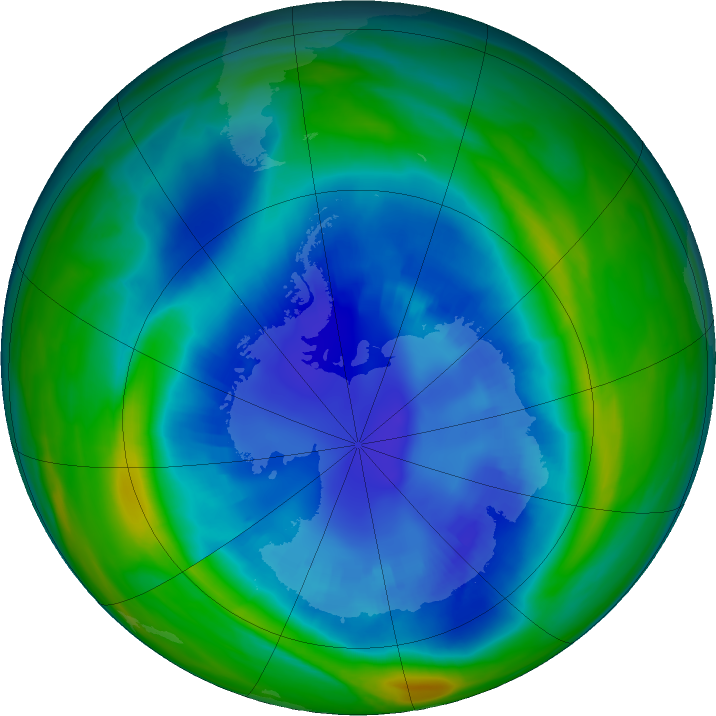 Ozone Hole Watch: Southern ozone map for 27 August 2022