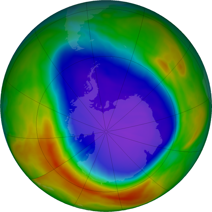 Ozone Hole Watch: Southern ozone map for 01 October 2023