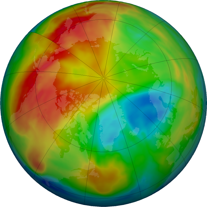 Arctic Ozone Watch: Northern ozone map for 09 January 2024